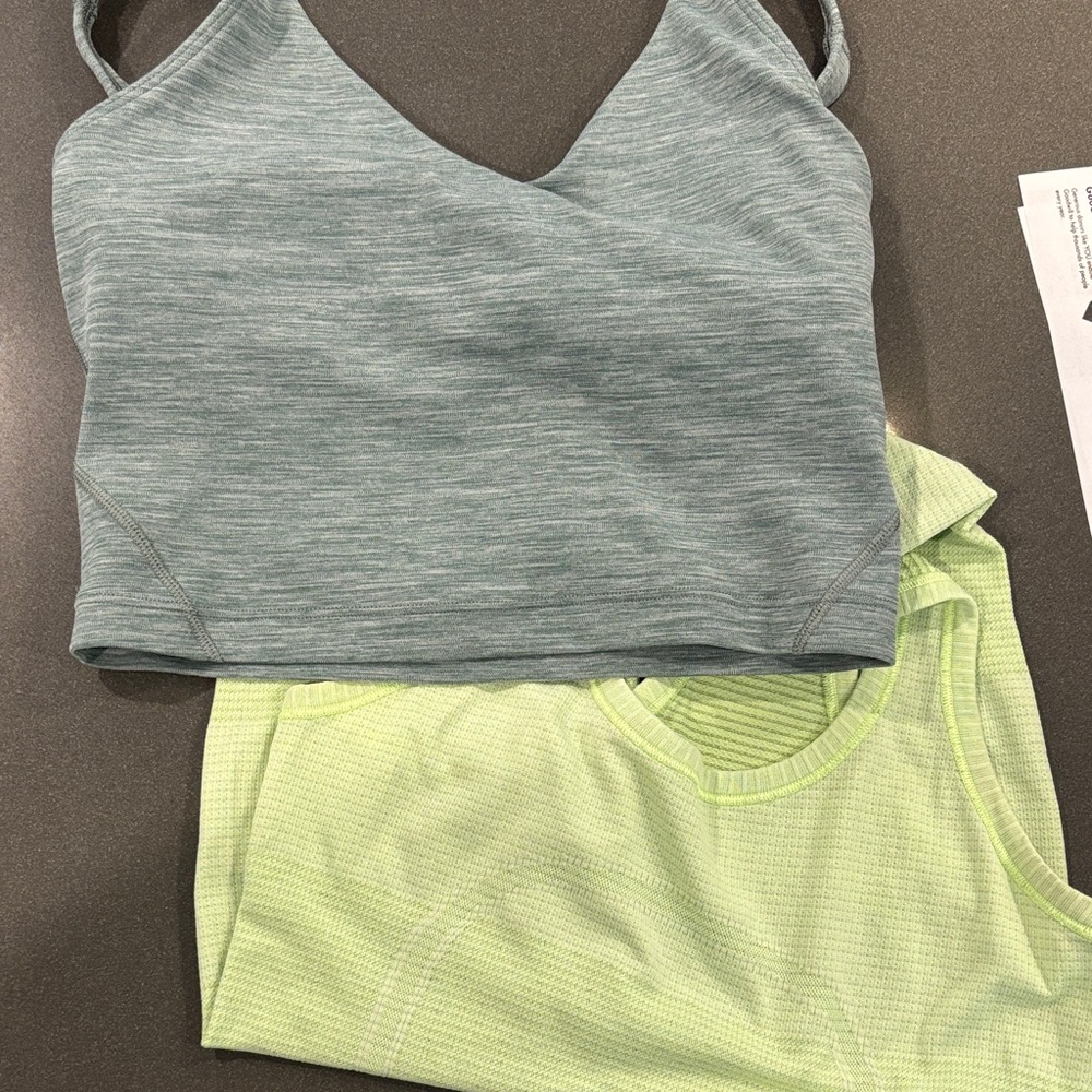 Lululemon Swiftly Tech racerback yellow tank & heathered green tank/ bra top